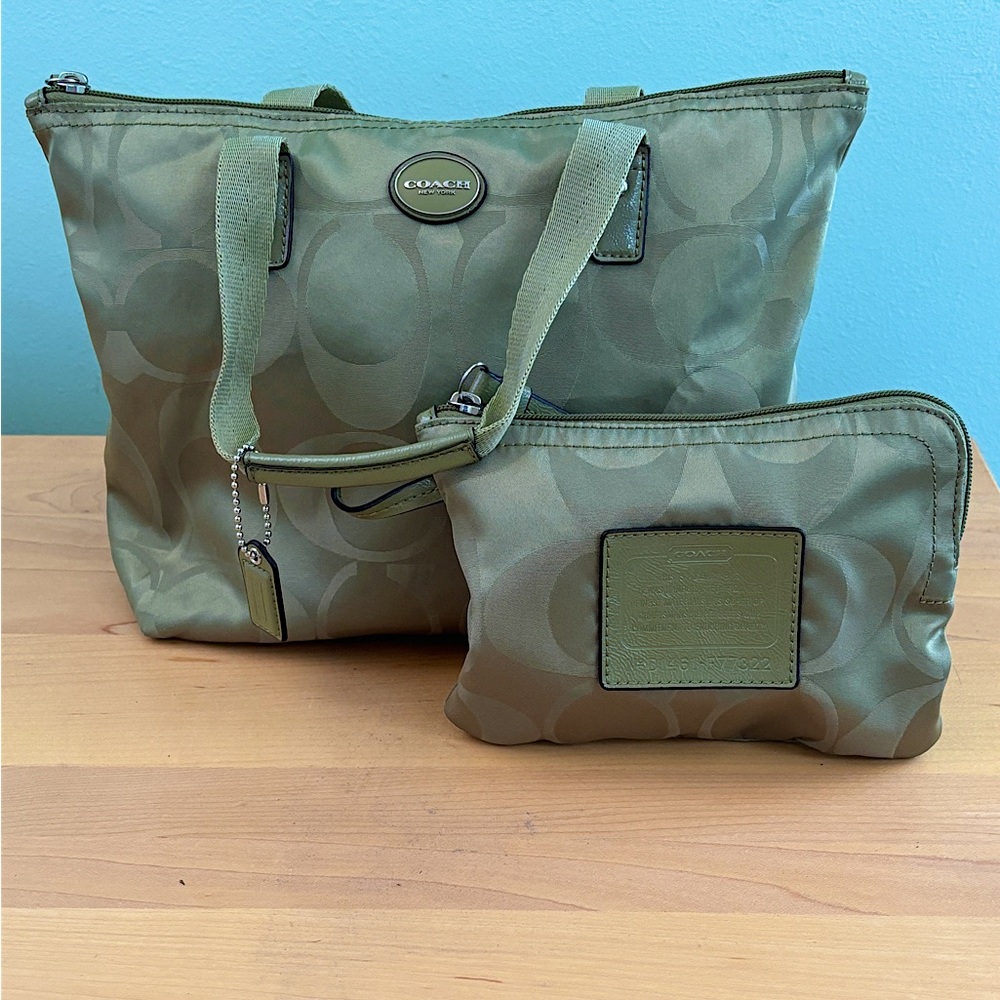 Y2K Green Coach Purse w Wallet 2pc Set F77322